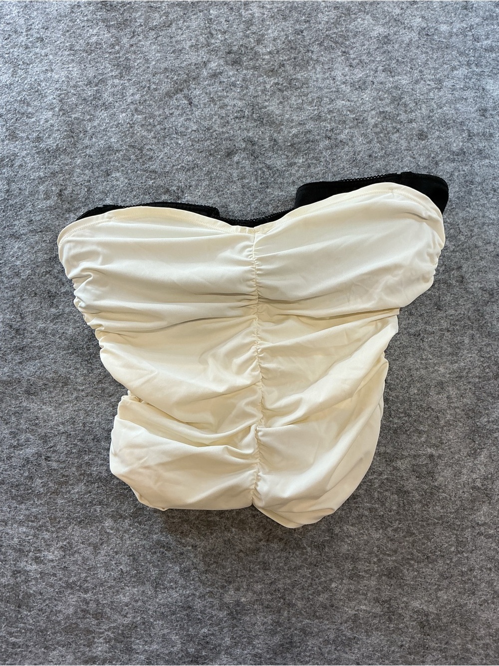 Miaou Strapless Ruched Bustier Top in Cream and Black Size L